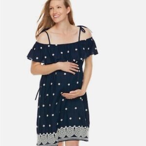 a:glow Navy Blue Off-Shoulder Maternity Dress